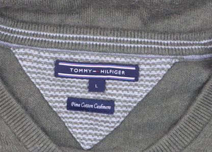 Tommy Hilfiger Men’s Green V-Neck Cotton Cashmere Jumper L