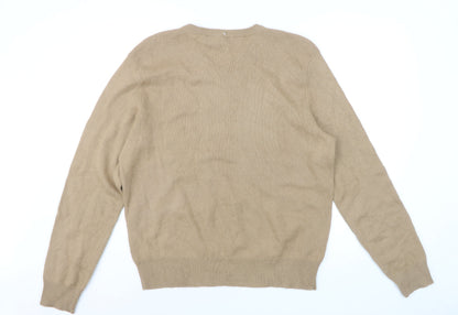 Ralph Lauren Men’s Beige Lambswool V-Neck Jumper Size L Classic Knit