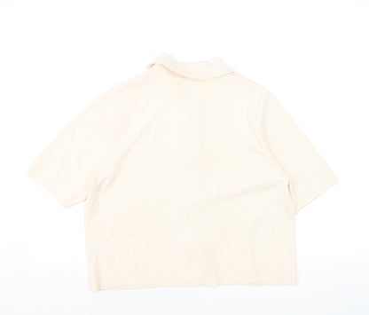 Marks and Spencer Women Beige Collared Short Sleeve Cardigan L