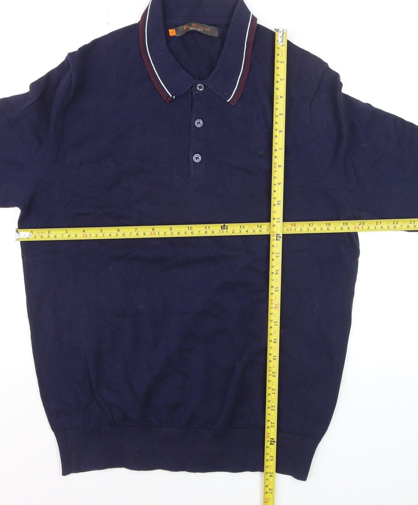 Ben Sherman Men's Blue Collared Cotton Henley Jumper Size M