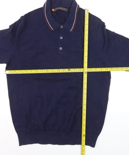 Ben Sherman Men's Blue Collared Cotton Henley Jumper Size M