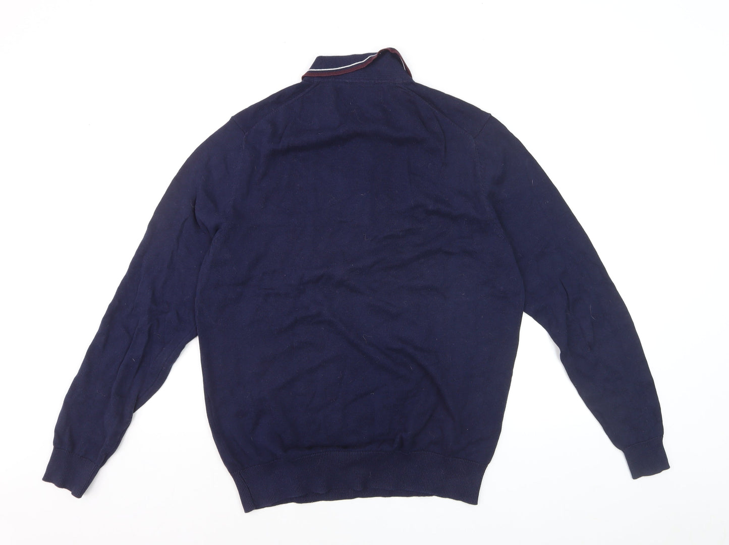 Ben Sherman Men's Blue Collared Cotton Henley Jumper Size M