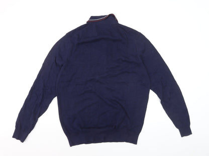 Ben Sherman Men's Blue Collared Cotton Henley Jumper Size M