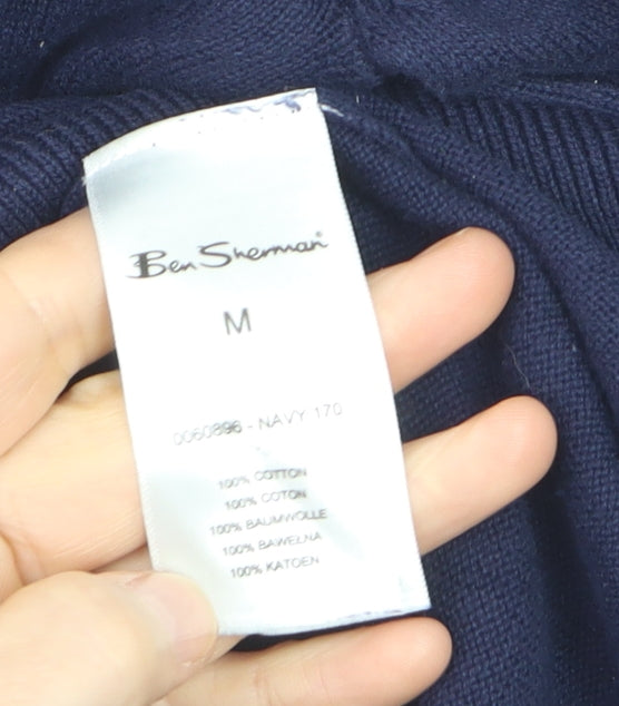 Ben Sherman Men's Blue Collared Cotton Henley Jumper Size M