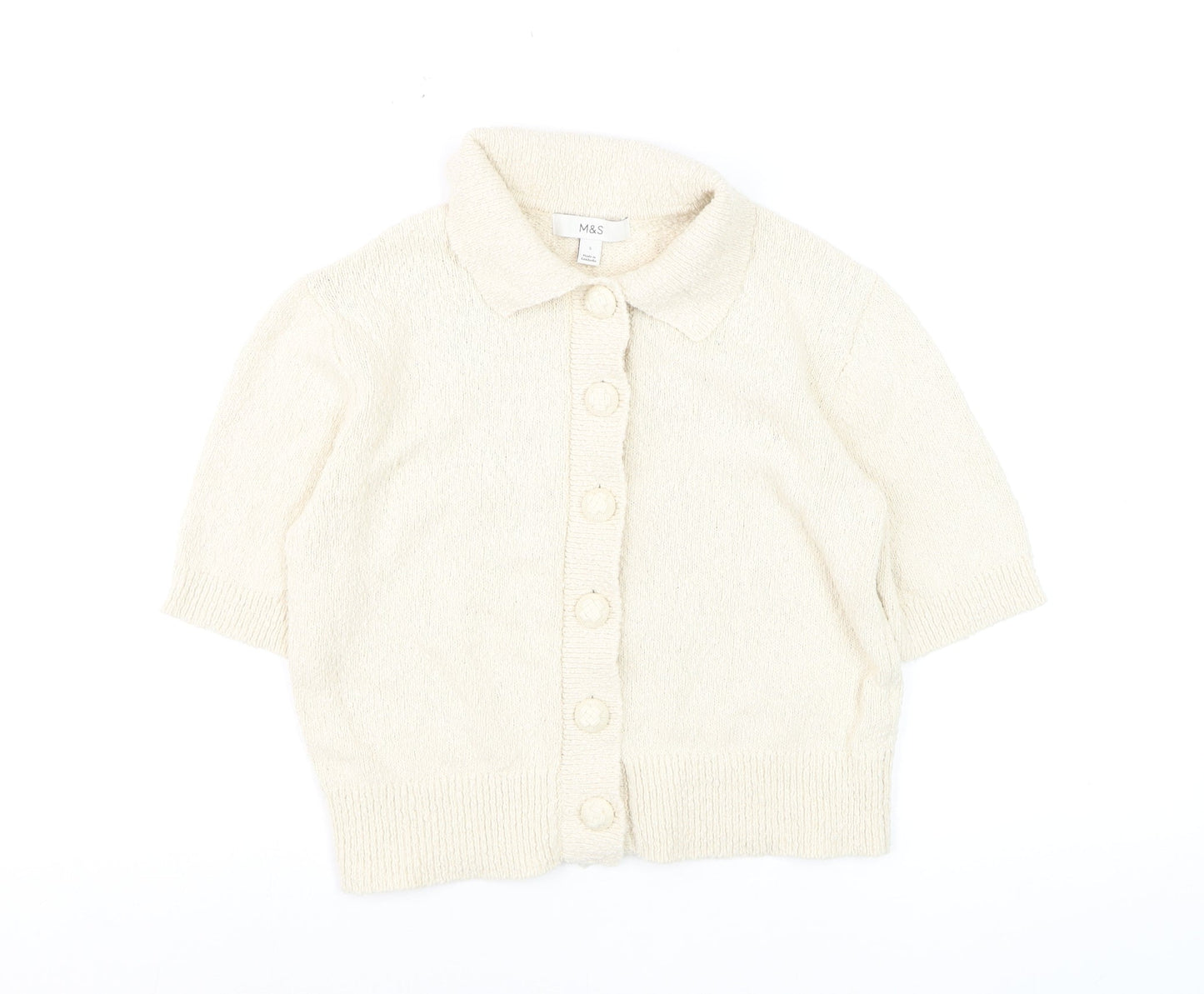 Marks and Spencer Women's Ivory Collared Short Sleeve Knit Cardigan S