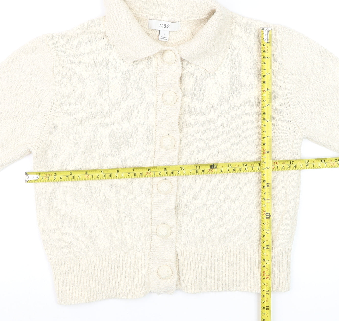Marks and Spencer Women's Ivory Collared Short Sleeve Knit Cardigan S