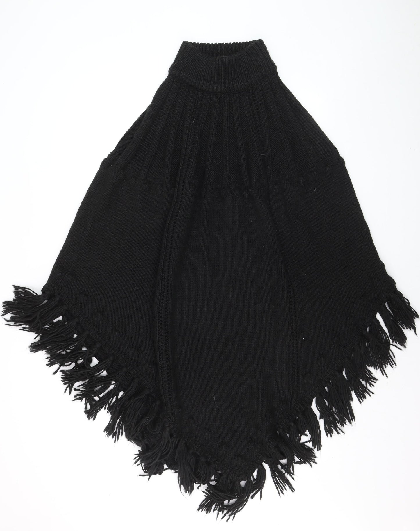 Monsoon Women’s Black Knit Fringe Cape Poncho One Size