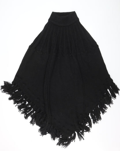 Monsoon Women’s Black Knit Fringe Cape Poncho One Size