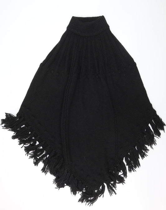 Monsoon Women’s Black Knit Fringe Cape Poncho One Size