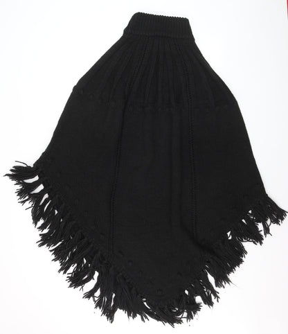 Monsoon Women’s Black Knit Fringe Cape Poncho One Size
