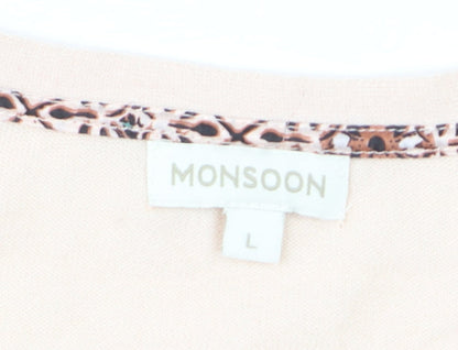 Monsoon Women’s Beige Cotton Blend Long Sleeve Open Cardigan L