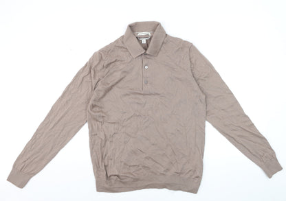 Marks and Spencer Men Beige L Merino Wool Henley Jumper