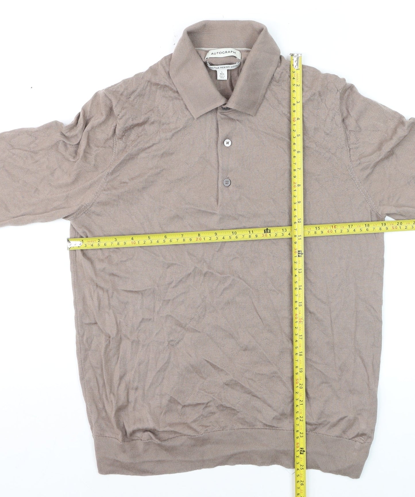 Marks and Spencer Men Beige L Merino Wool Henley Jumper