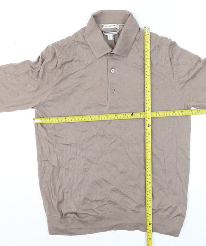 Marks and Spencer Men Beige L Merino Wool Henley Jumper
