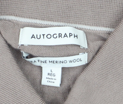 Marks and Spencer Men Beige L Merino Wool Henley Jumper