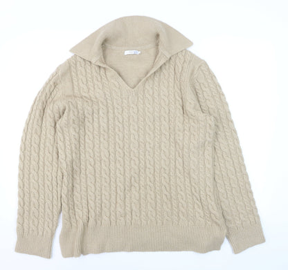 Cotton Traders Women Beige Size 16 Cable-Knit Pullover Jumper