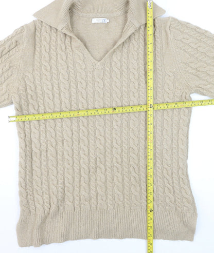 Cotton Traders Women Beige Size 16 Cable-Knit Pullover Jumper