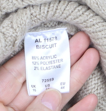 Cotton Traders Women Beige Size 16 Cable-Knit Pullover Jumper