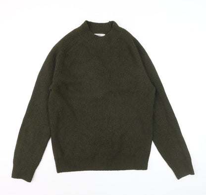 Marks and Spencer Men’s Green Wool Blend Mock Neck Pullover Jumper Size S