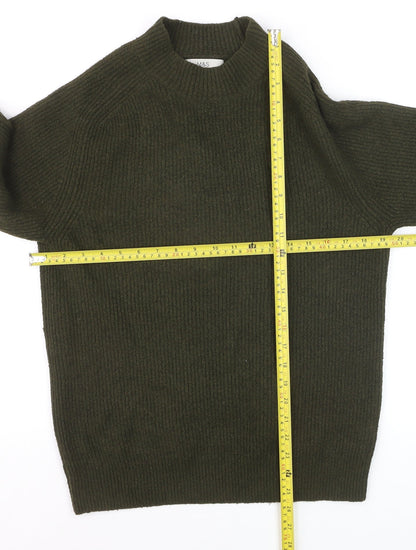 Marks and Spencer Men’s Green Wool Blend Mock Neck Pullover Jumper Size S