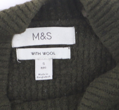 Marks and Spencer Men’s Green Wool Blend Mock Neck Pullover Jumper Size S