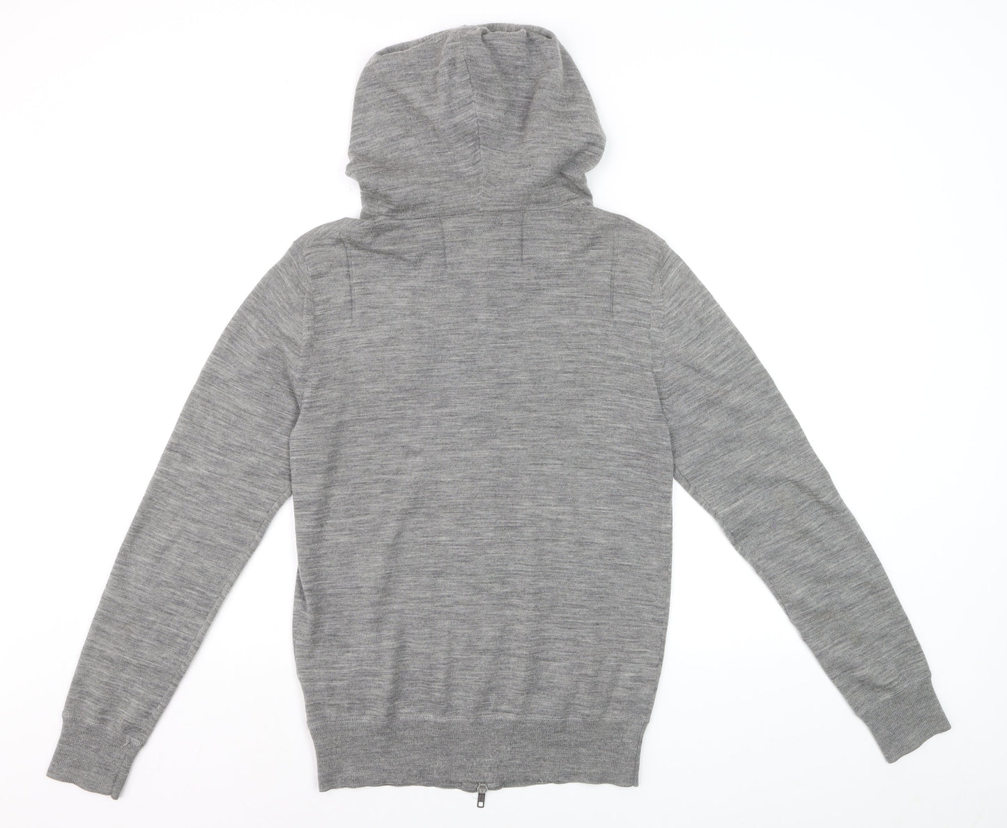 AllSaints Men’s Grey Merino Wool Full Zip Hooded Jumper XS