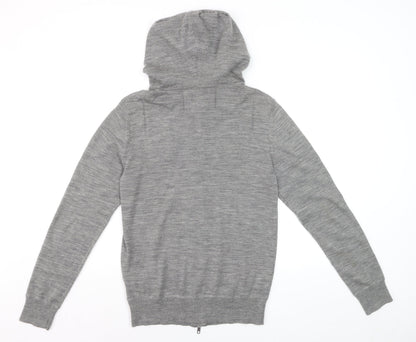 AllSaints Men’s Grey Merino Wool Full Zip Hooded Jumper XS