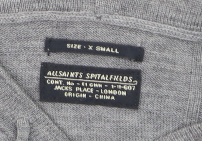 AllSaints Men’s Grey Merino Wool Full Zip Hooded Jumper XS