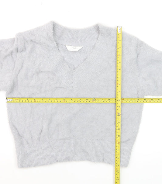 Marks and Spencer Women’s Grey V-Neck Soft Knit Jumper S