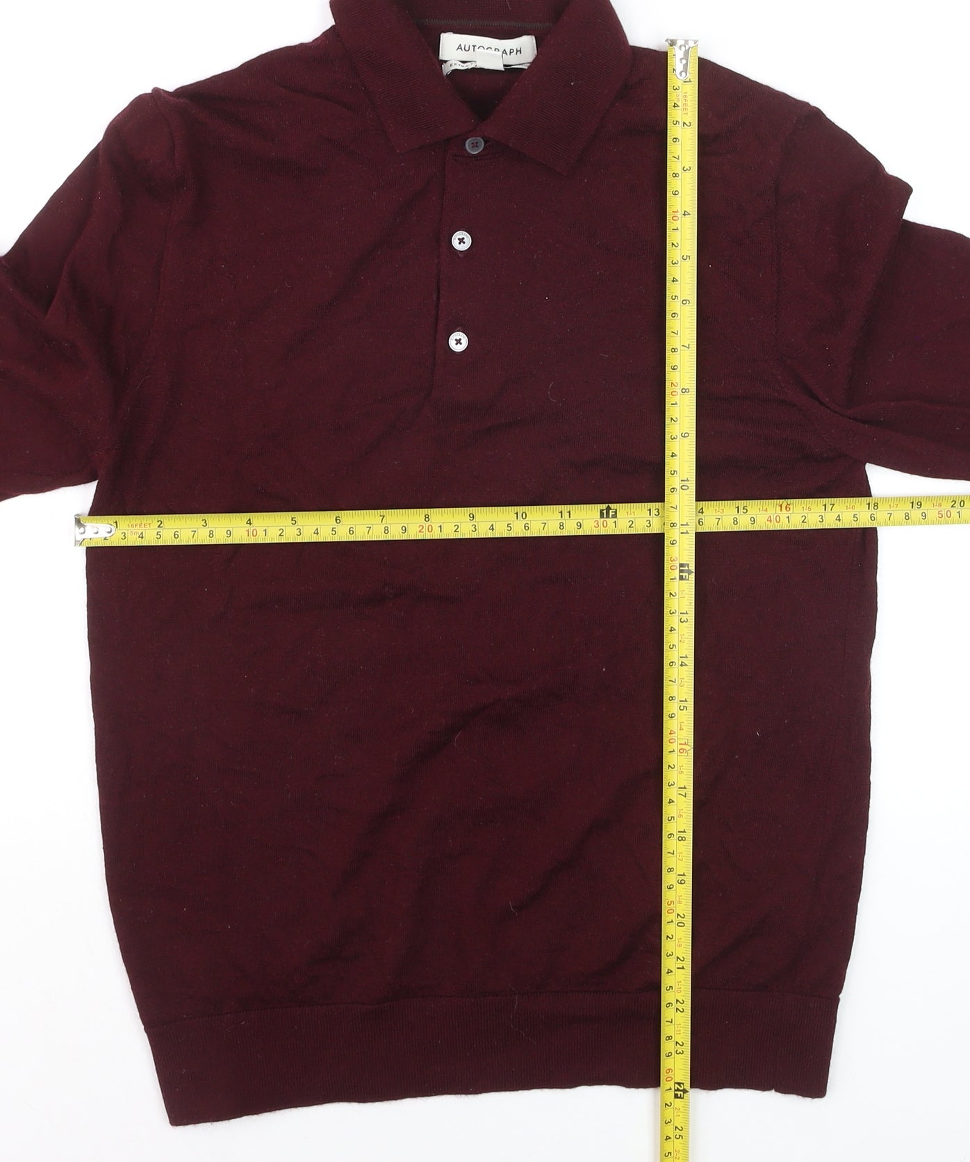 Marks and Spencer Men Red Merino Wool Collared Henley Jumper M