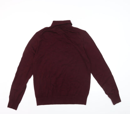 Marks and Spencer Men Red Merino Wool Collared Henley Jumper M