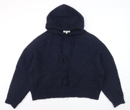 Marks and Spencer Per Una Women's Blue Hooded Knit Jumper L