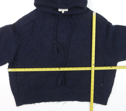 Marks and Spencer Per Una Women's Blue Hooded Knit Jumper L