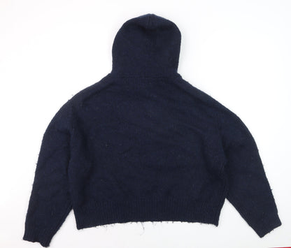 Marks and Spencer Per Una Women's Blue Hooded Knit Jumper L