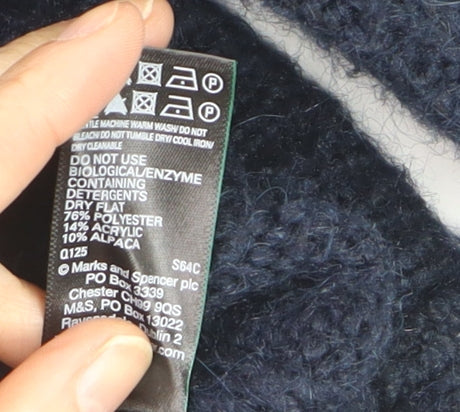 Marks and Spencer Per Una Women's Blue Hooded Knit Jumper L