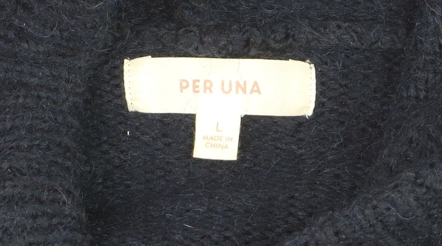 Marks and Spencer Per Una Women's Blue Hooded Knit Jumper L