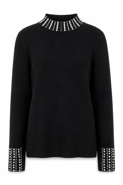 New Look Women’s Black Beaded High Neck Slim Fit Jumper Size 10