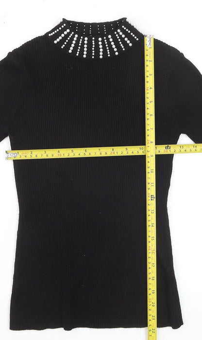 New Look Women’s Black Beaded High Neck Slim Fit Jumper Size 10