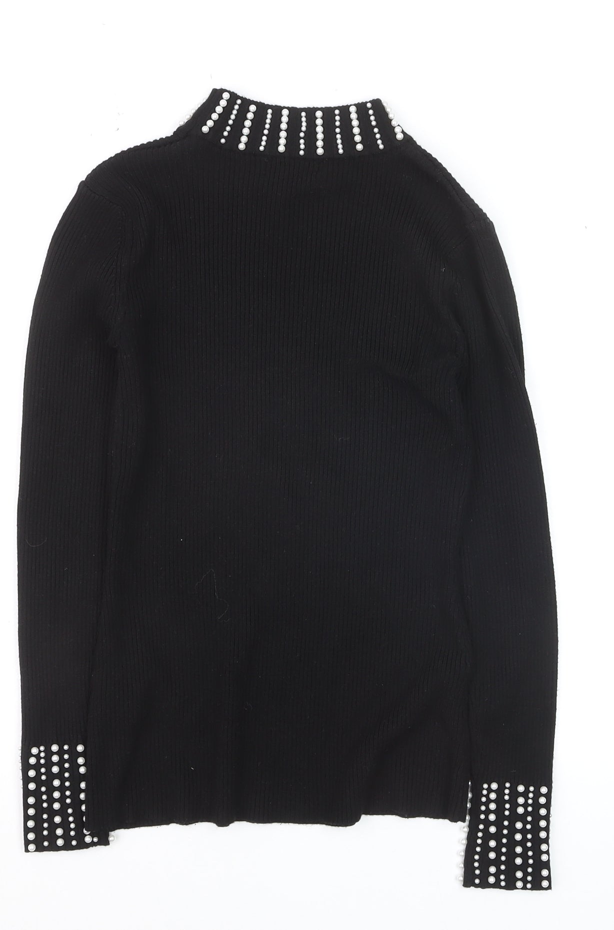New Look Women’s Black Beaded High Neck Slim Fit Jumper Size 10