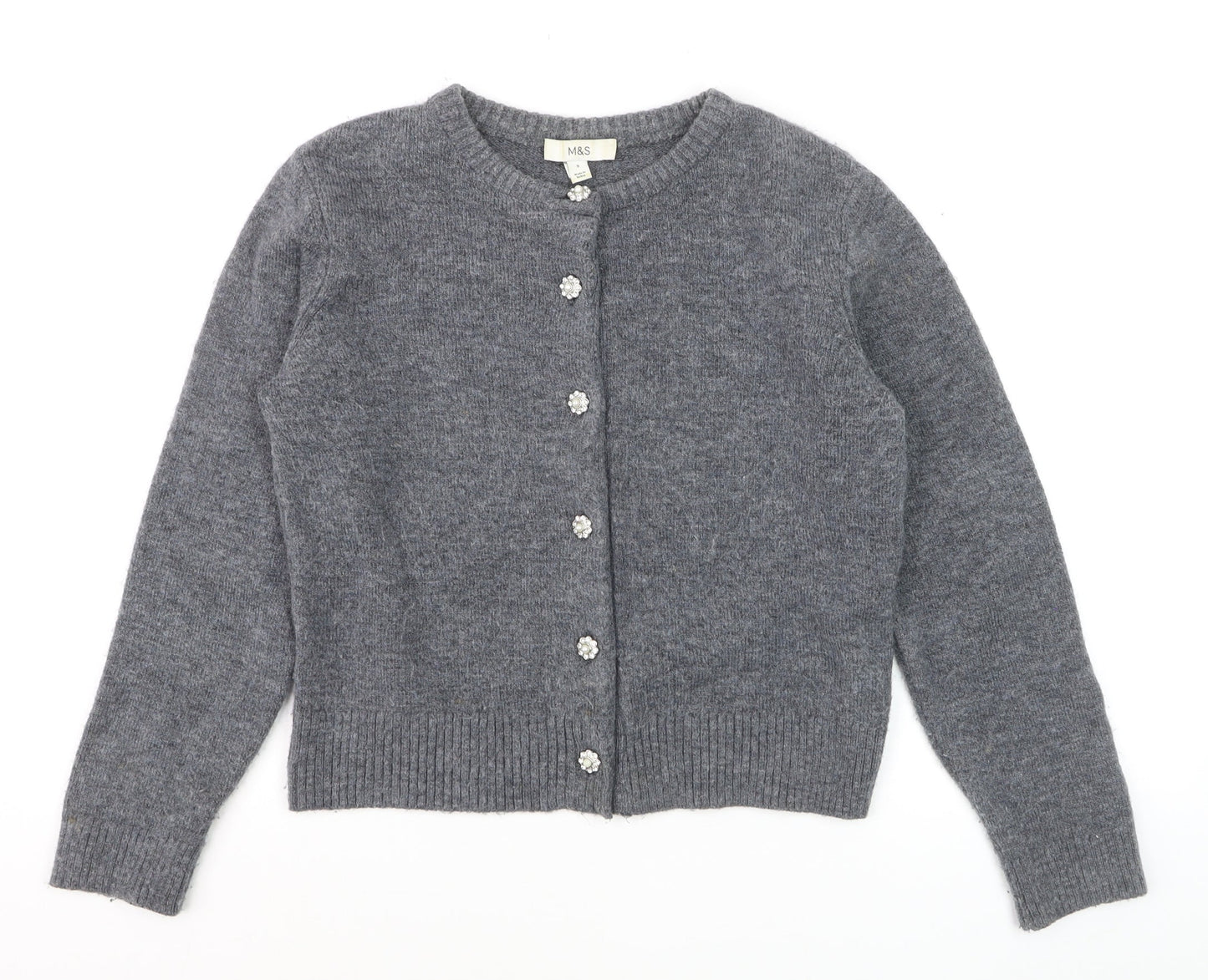 Marks and Spencer Women's Grey Cardigan Small Knit Crew Neck