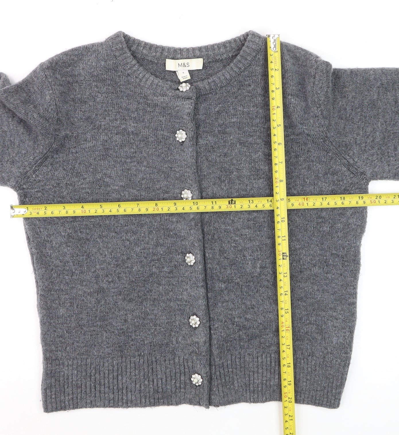 Marks and Spencer Women's Grey Cardigan Small Knit Crew Neck