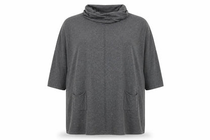 Marble Women’s Grey Cotton Cowl Neck Tunic Jumper Size 14