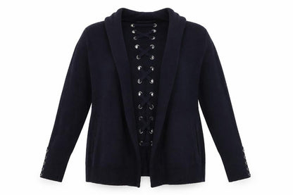 Mint Velvet Womens Black Size 10 Cardigan Lace Up Knit Jumper