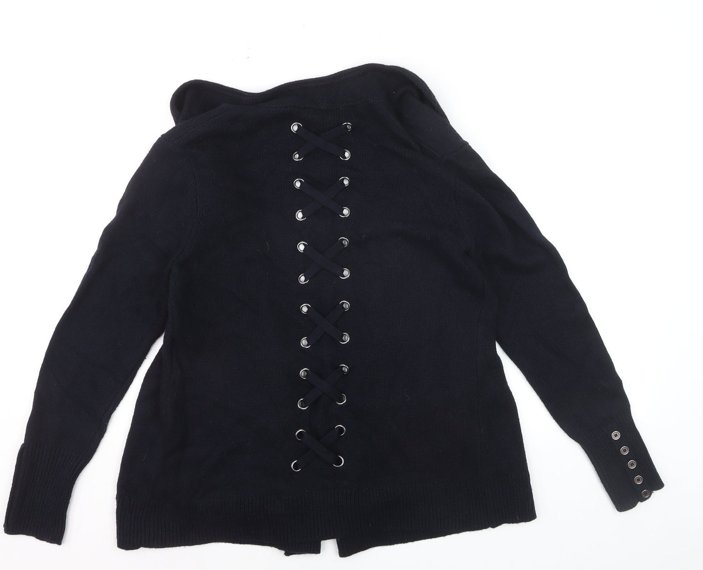 Mint Velvet Womens Black Size 10 Cardigan Lace Up Knit Jumper
