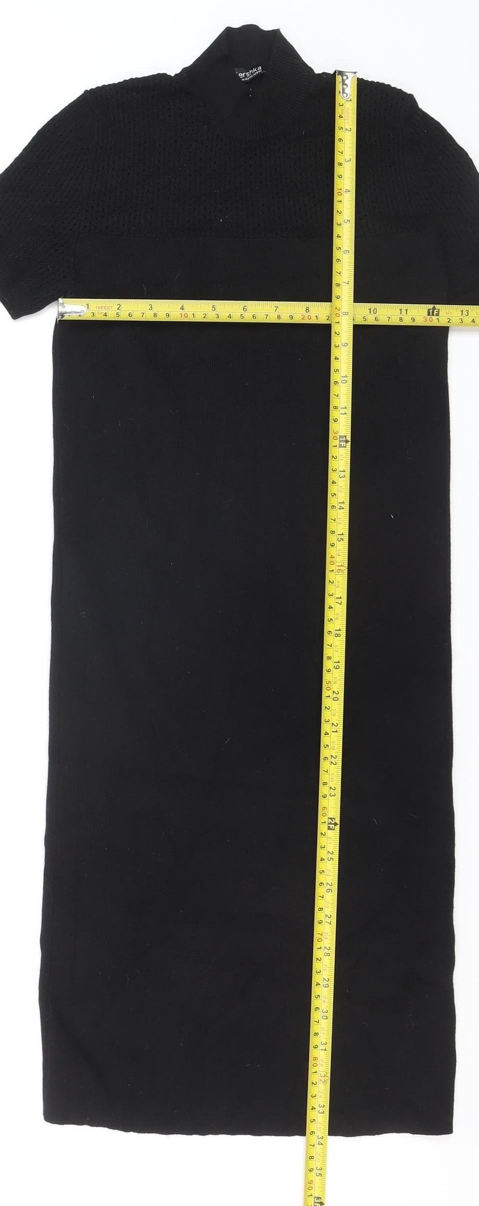 Bershka Women’s Black High Neck Knit Tunic Jumper Size 8