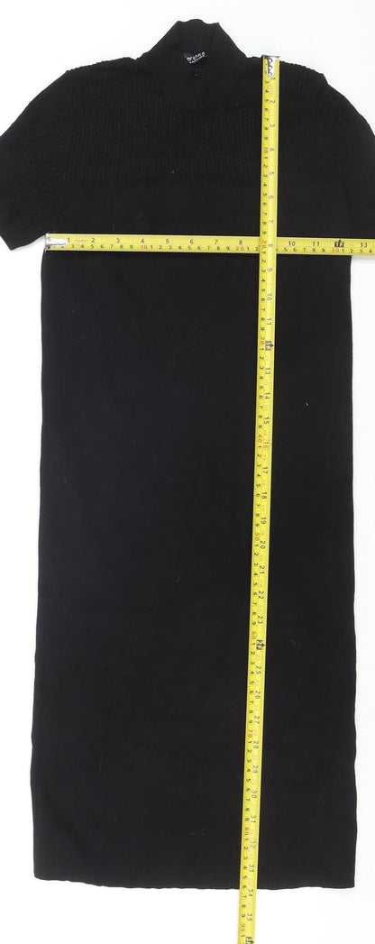 Bershka Women’s Black High Neck Knit Tunic Jumper Size 8