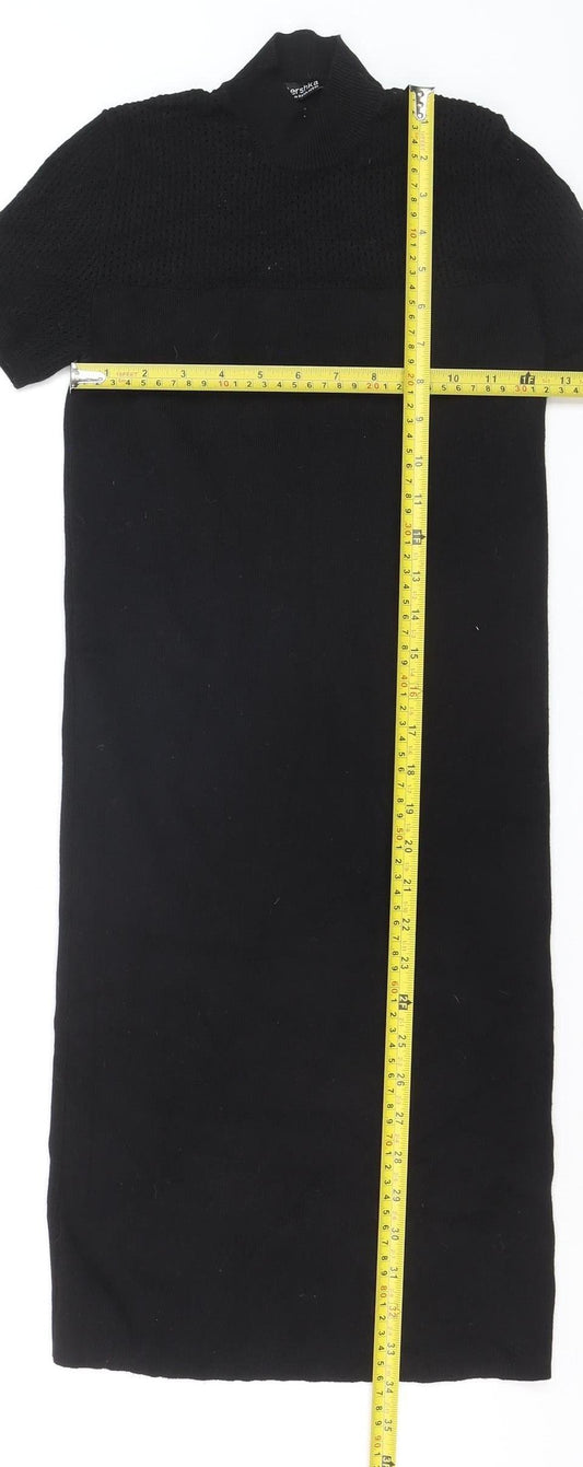 Bershka Women’s Black High Neck Knit Tunic Jumper Size 8