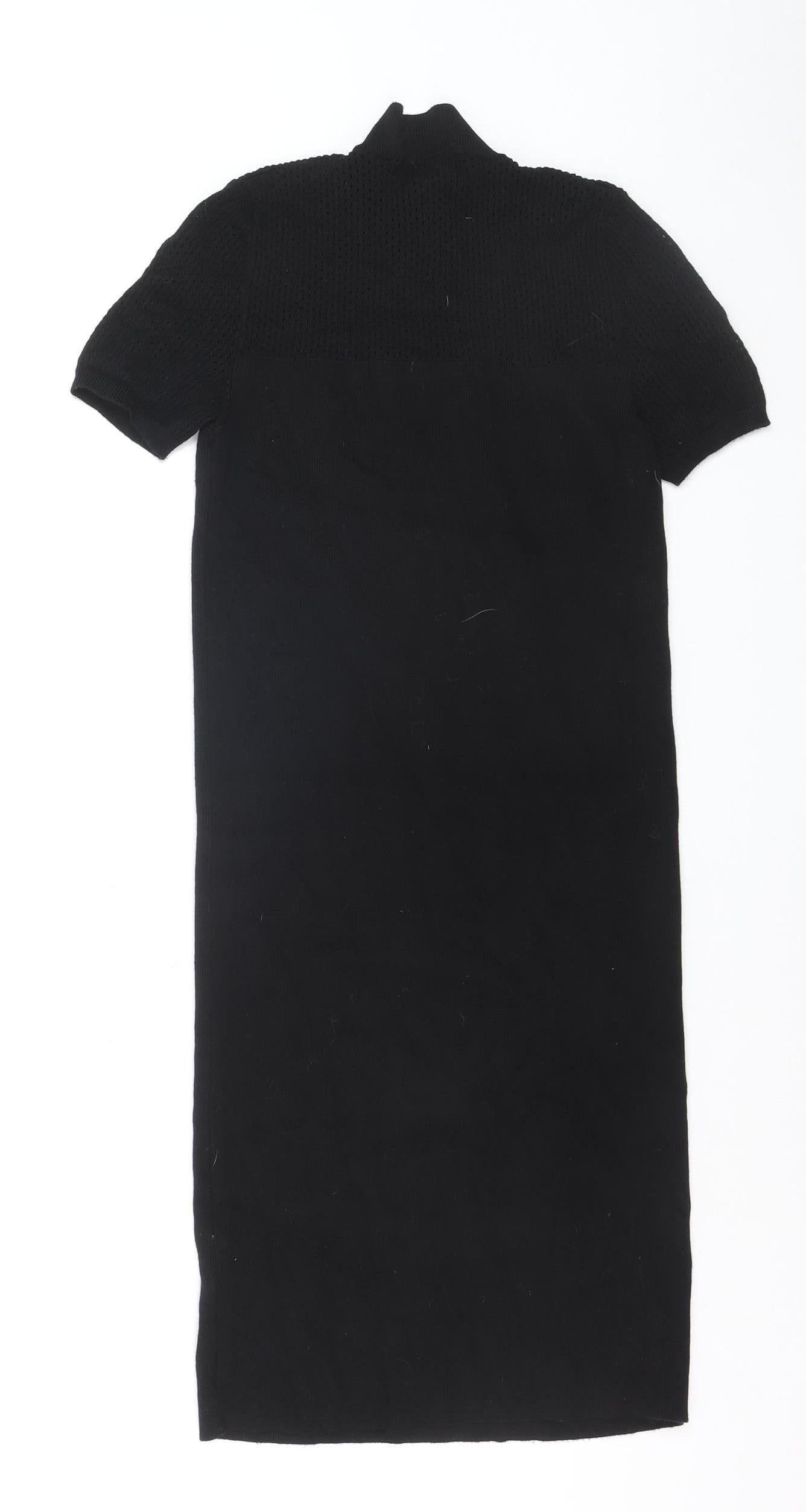 Bershka Women’s Black High Neck Knit Tunic Jumper Size 8