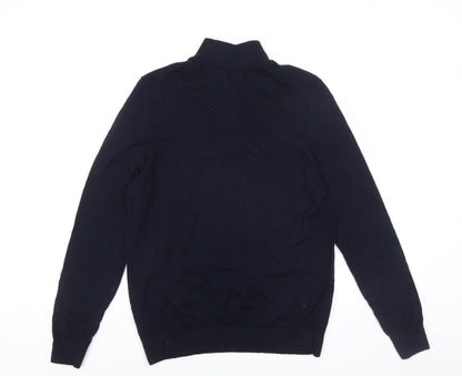 Marks and Spencer Men's Blue L 1/2 Zip Merino Wool Jumper