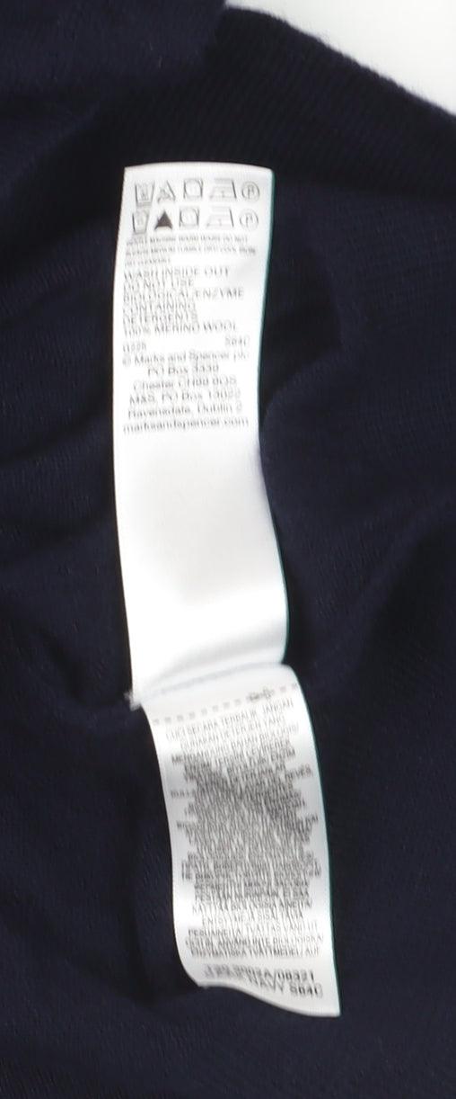 Marks and Spencer Men's Blue L 1/2 Zip Merino Wool Jumper